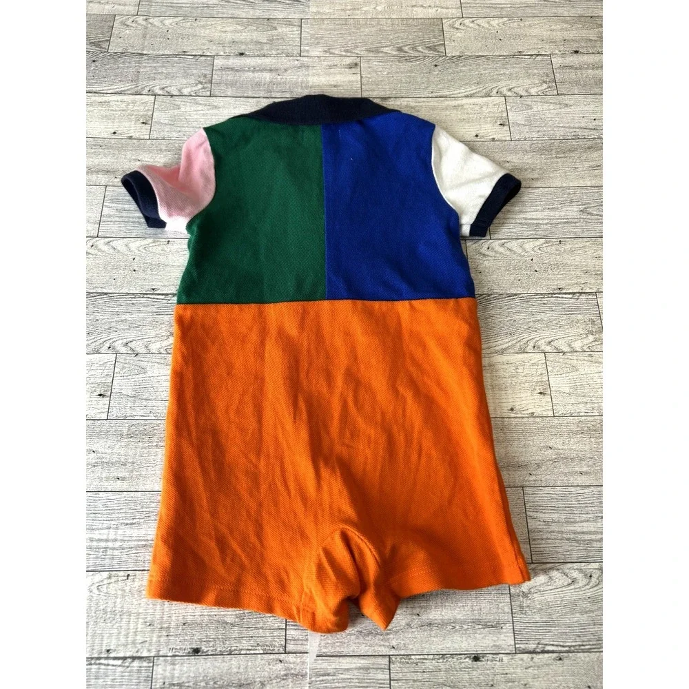 Ralph Lauren Baby Romper One Piece 9 Months Color Block Big Pony Rugby Style EUC